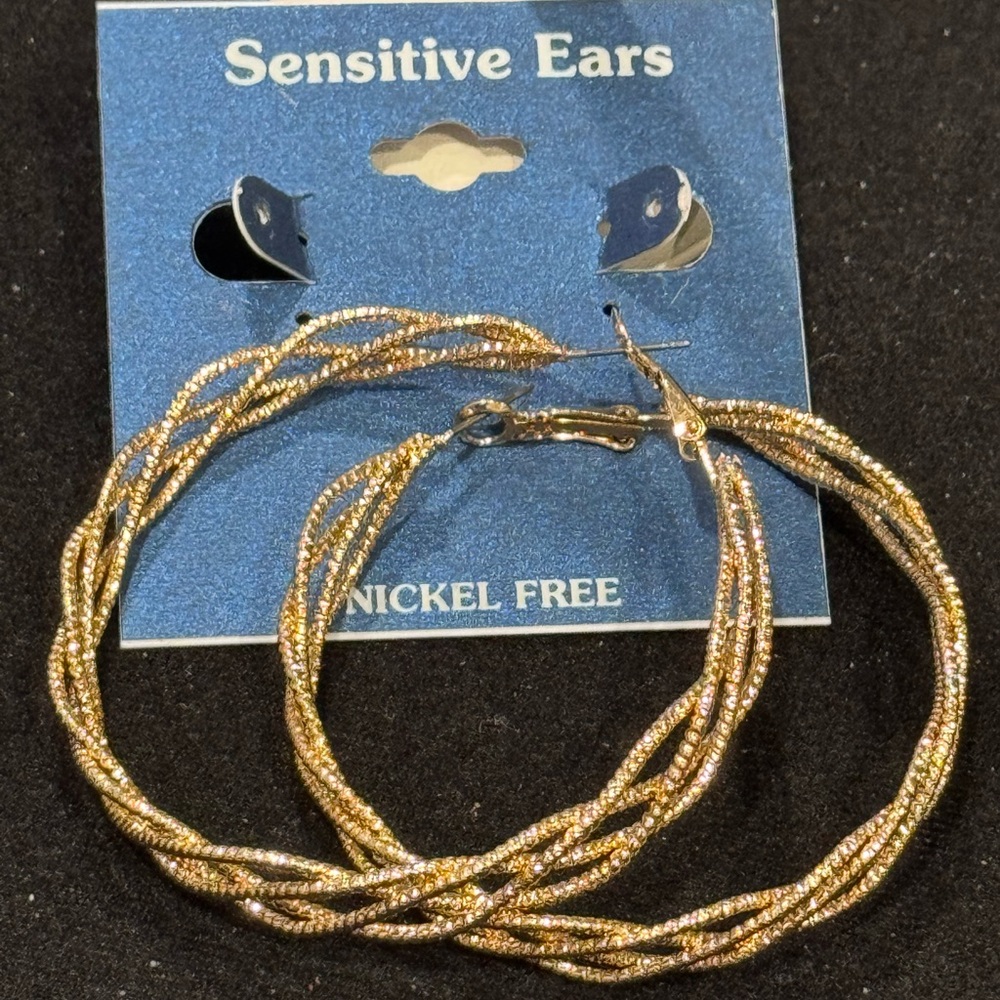Sensitive Ears Large Gold Tone Braided Hoop Earrings 2.5 Inch